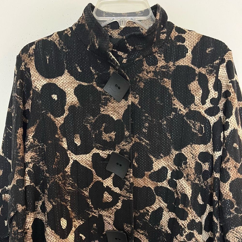 Ali Miles Statement Jacket Petite Small Animal Print Oversized Buttons Lagenlook - Picture 2 of 9